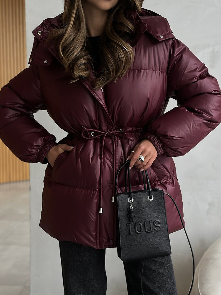 Women Tailored Quilted Jacket in Down Look with Drawstring and Hood Mune Fashion