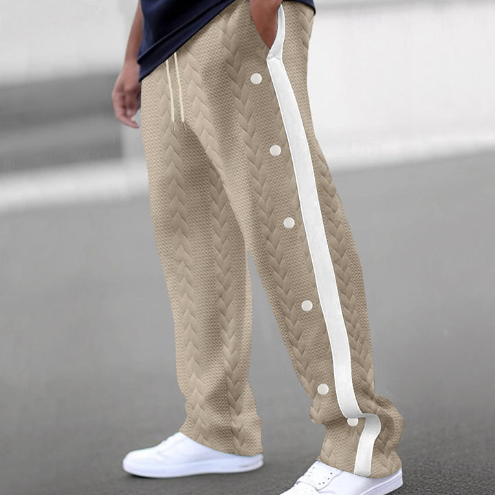 Men's quilted casual pants with continuous snap button placket and contrast stripes Mune Fashion