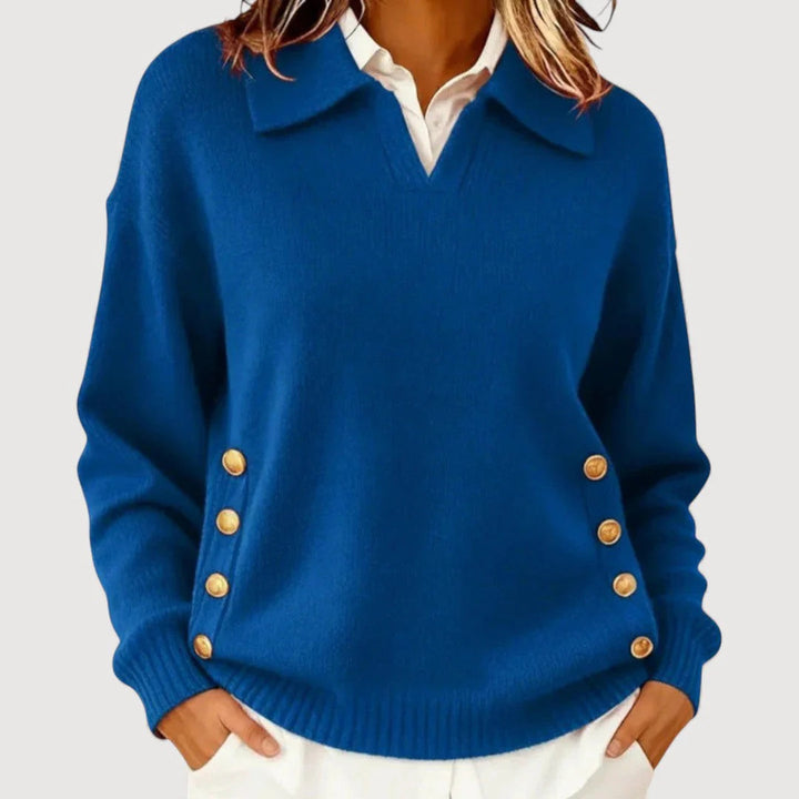 Women's Stylish Knitted Sweater with Collar and Button Details