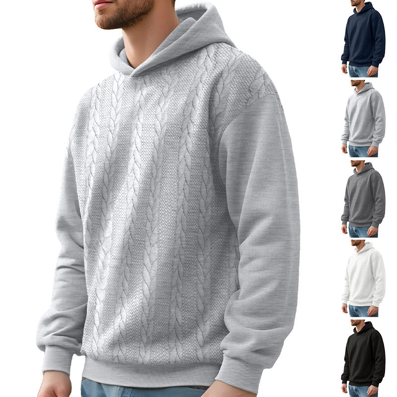 Men's knitted look hoodie with cable pattern and ribbed hem Mune Fashion