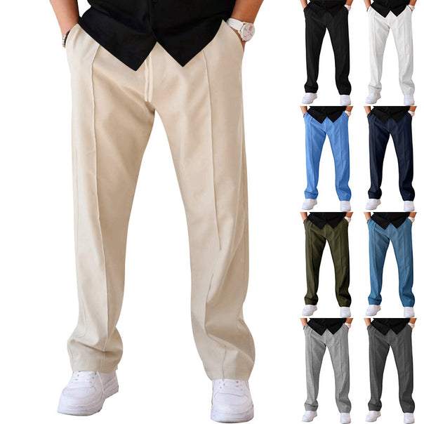 Men's straight-cut casual trousers with crease and drawstring Mune Fashion