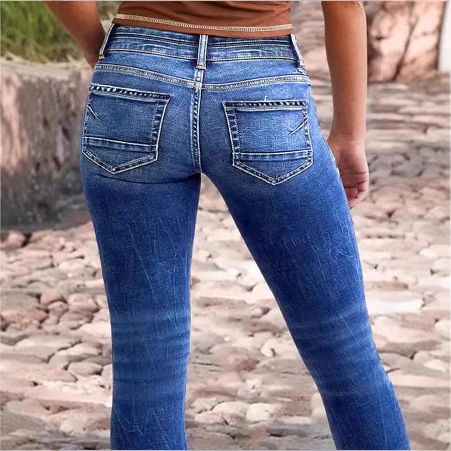 Women's high-waisted Slim-Cropped Jeans with raw hem, Used-Wash and elastic comfort waistband Mune Fashion
