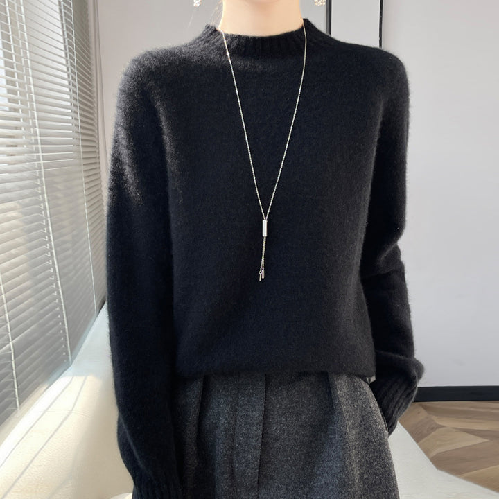 Women's Short Mock Neck Sweater made of fluffy Mohair Blend with boxy silhouette Mune Fashion