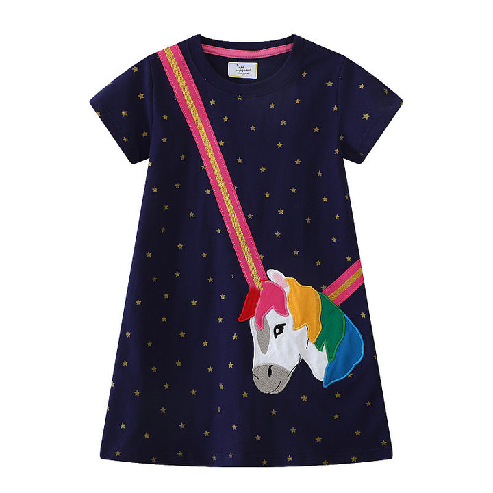 Girl short sleeve dress with charming unicorn motif Mune Fashion