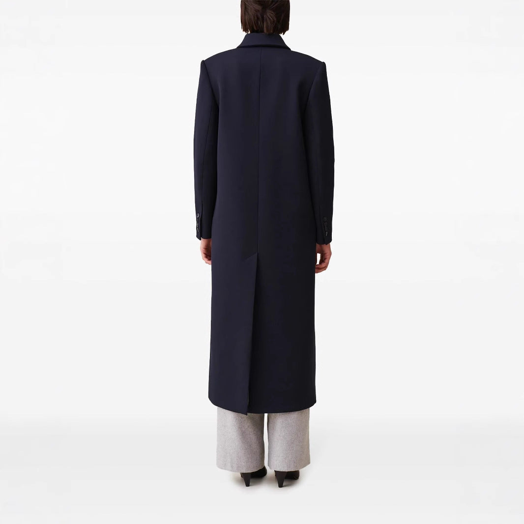 Women's longer minimalist coat with straight cut and shirt collar Mune Fashion