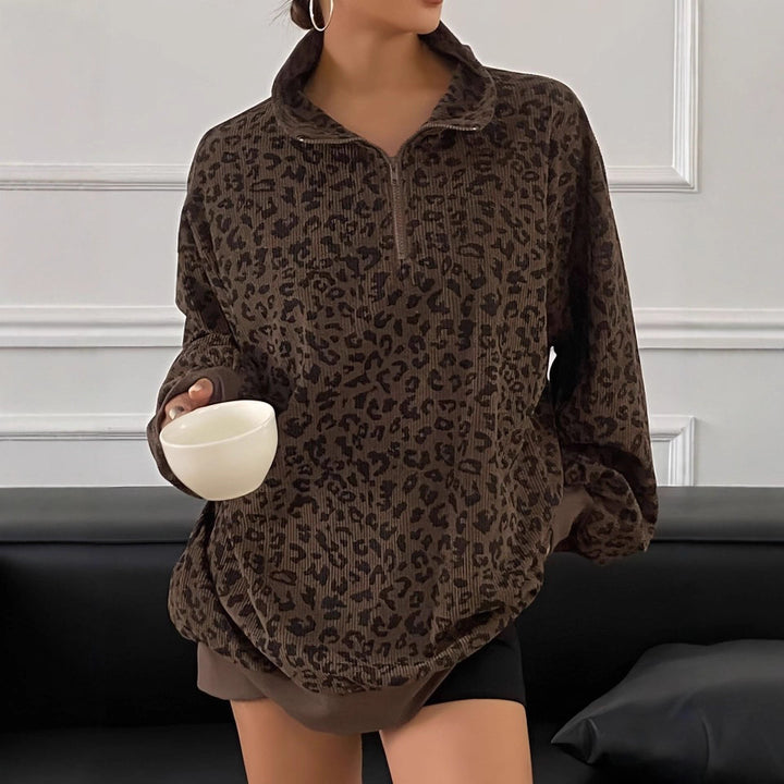 Women Patterned Oversized Pullover with Stand-Up Collar Mune Fashion