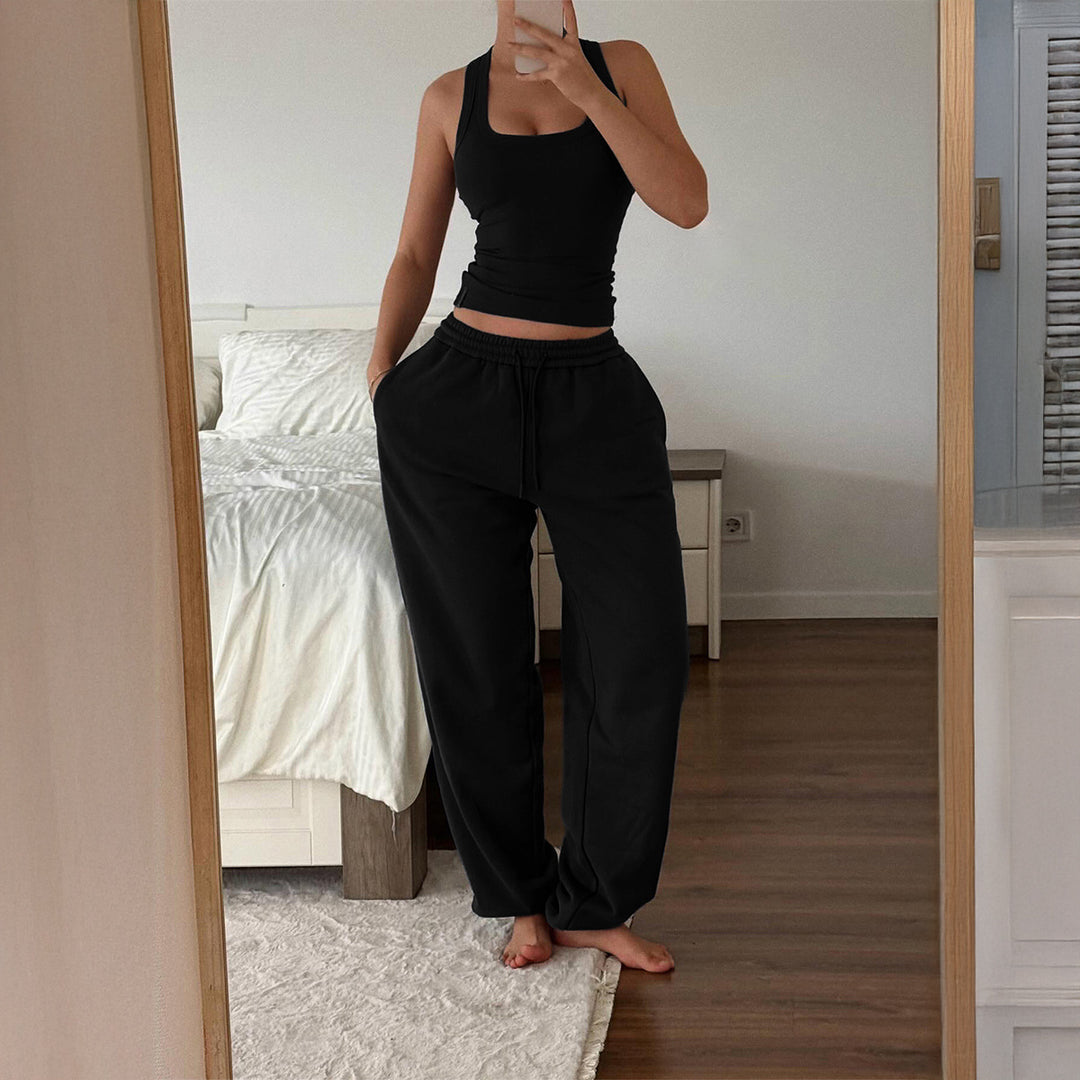 Women nan wide High-Waist lounge pants with drawstring elastic comfort waistband and side pockets Mune Fashion