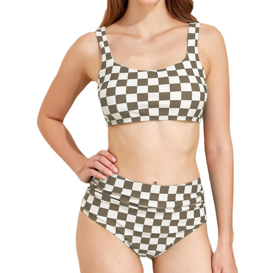 Women's High Waist Bikini Set with Checkered Design Mune Fashion