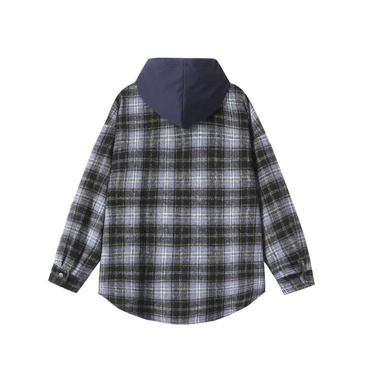Unisex Oversized Check Shirt Jacket with Hood, Snap Buttons and Chest Pocket Mune Fashion