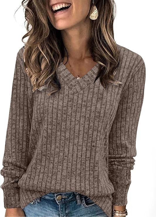 Women's Ribbed V-Neck Fine-knit Sweater with Casual Oversized Fit Mune Fashion