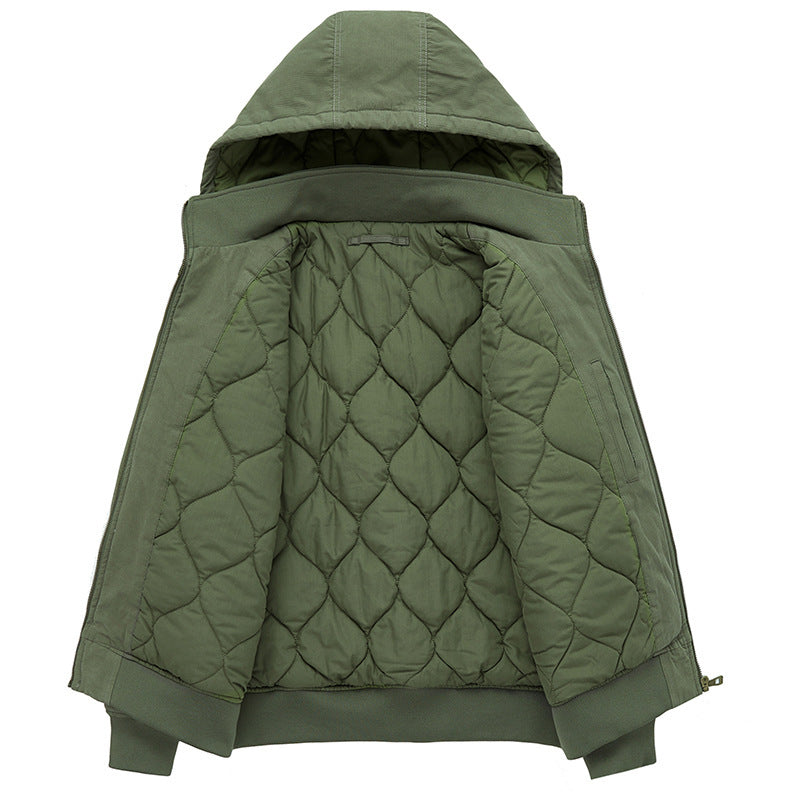 Men's Canvas Field Bomber Jacket with Hood, Utility Arm Pocket and Ribbed Hem Mune Fashion