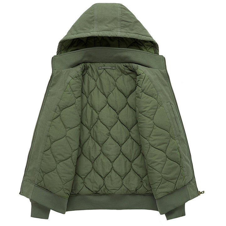Men's Canvas Field Bomber Jacket with Hood, Utility Arm Pocket and Ribbed Hem Mune Fashion