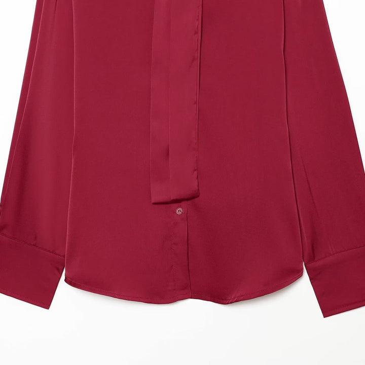 Women's Silk-like Blouse with Tie, Oversized Cut and Concealed Button Placket Mune Fashion