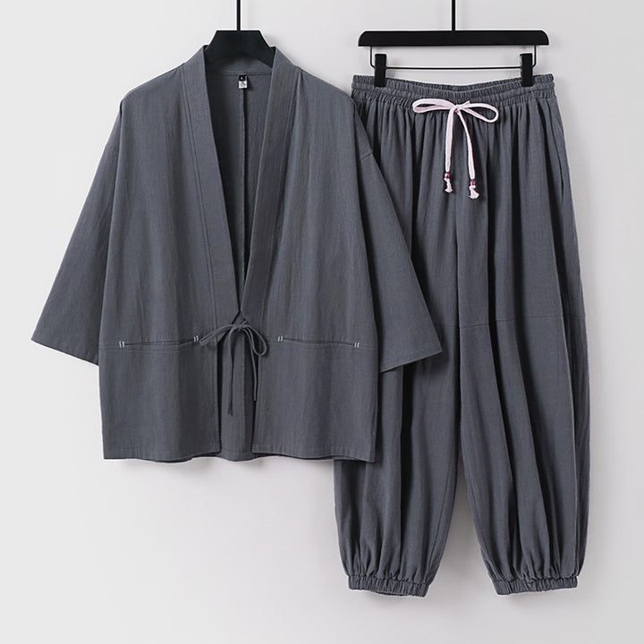 Unisex Lockeres Kimono Loungewear Set made of breathable cotton blend with drawstring waist and gathered ankles Mune Fashion