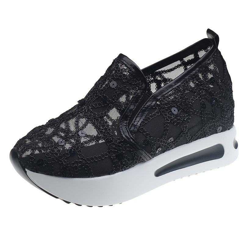 Women's Elegant Wedge Slippers with Transparent Mesh, Sequin Embroidery and Cushioning Platform Sole Mune Fashion