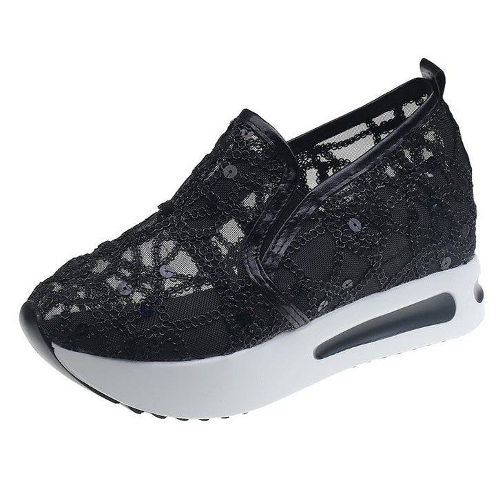 Women's Elegant Wedge Slippers with Transparent Mesh, Sequin Embroidery and Cushioning Platform Sole Mune Fashion