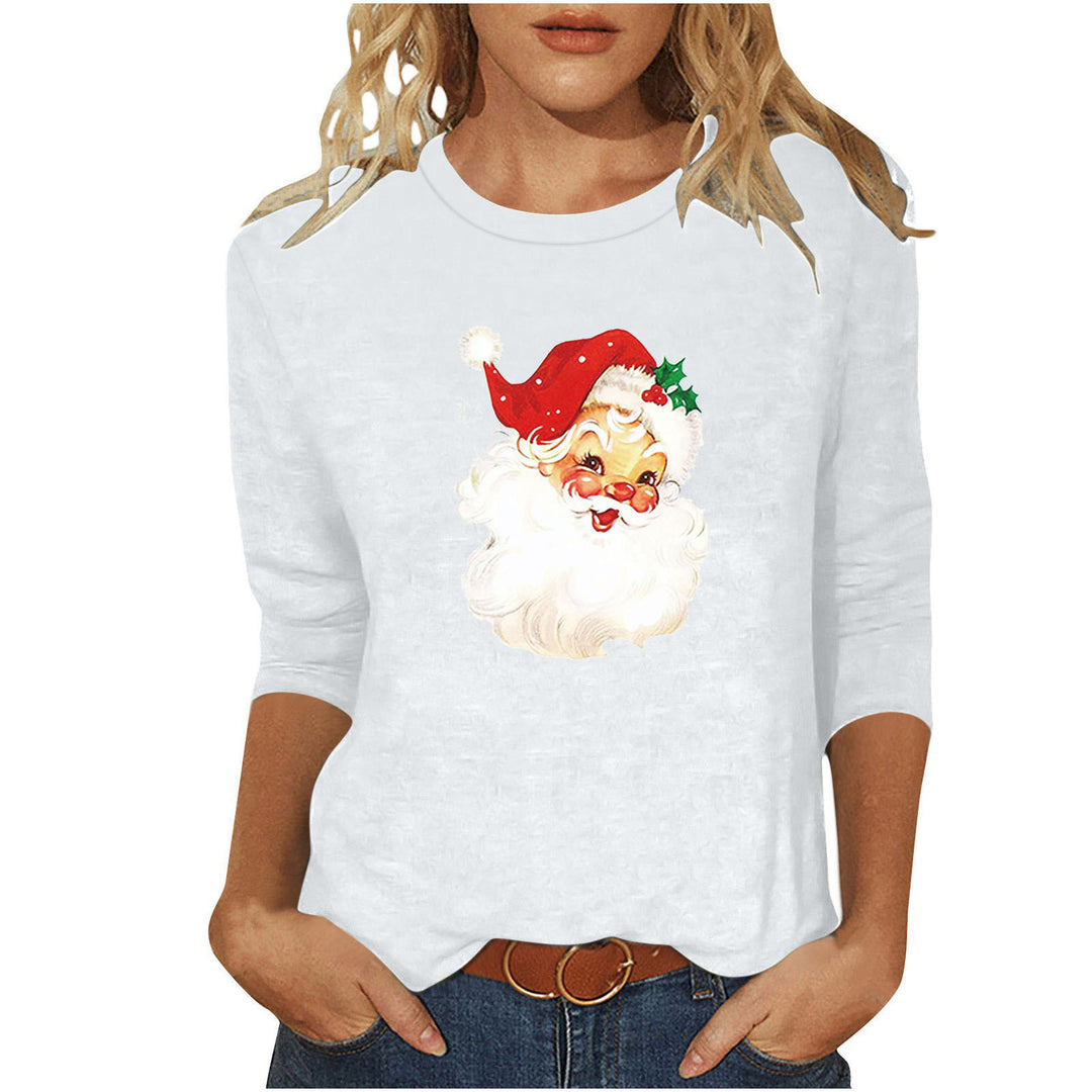 Ladies casual sweatshirt with nostalgic Santa Claus print and three-quarter sleeves Mune Fashion