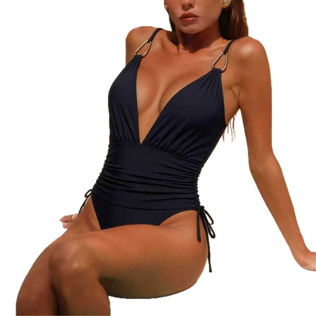 Women's Seductive V-Neck One-Piece Swimsuit with Ruching Mune Fashion