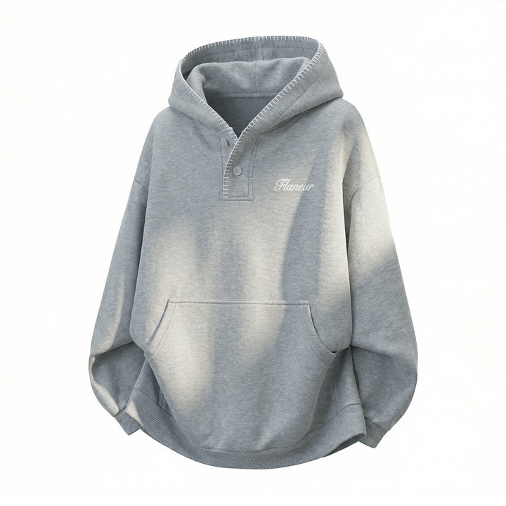Unisex Oversize Hoodie with Kangaroo Pocket, Half Button Placket, and Decorative Stitch Mune Fashion