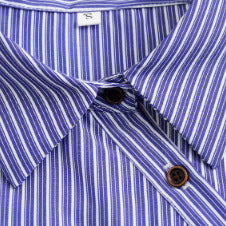 Women's Oversize Striped Blouse with Diagonal Button Placket and Kent Collar Mune Fashion