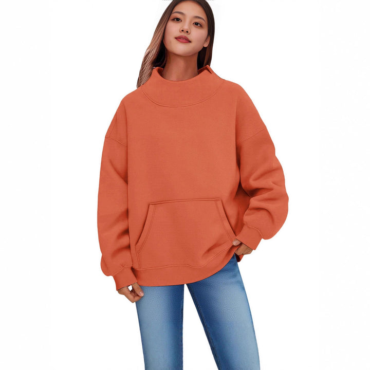 Women Oversized Hoodie with Stand-up Collar and Kangaroo Pocket Mune Fashion