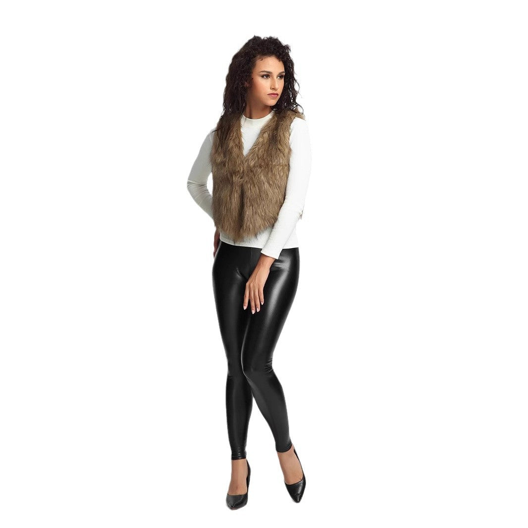 Women's Cropped Faux Fur Vest with Natural Shaggy Texture and V-Neck Mune Fashion