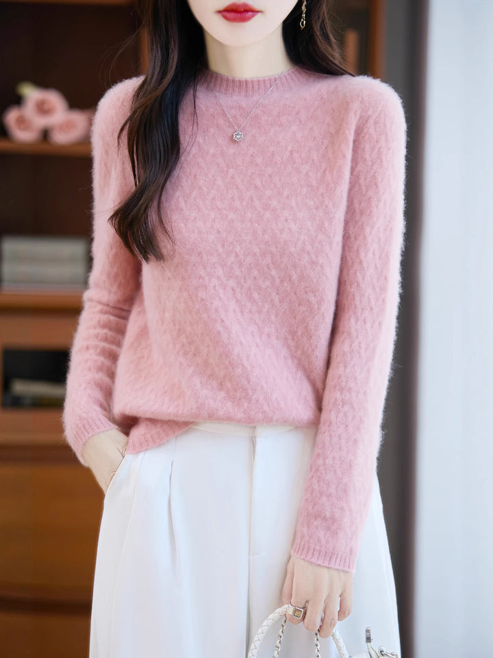 Women's Soft Fine Knit Sweater with Short Mock Neck, Light Mohair Look and Relaxed Silhouette Mune Fashion