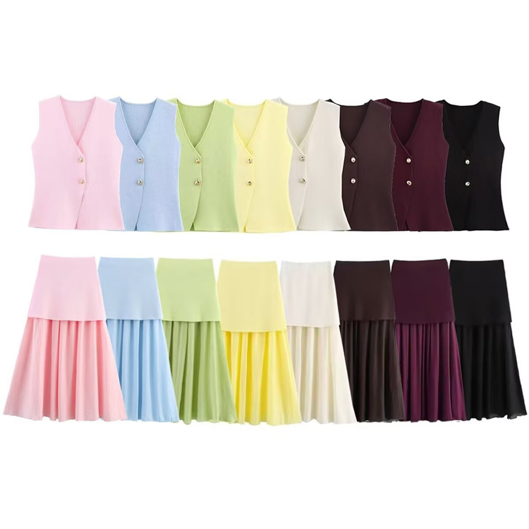 Women Two-Layer Chiffon Maxi Skirt with Smooth Hip Yoke and A-Line Fall Mune Fashion