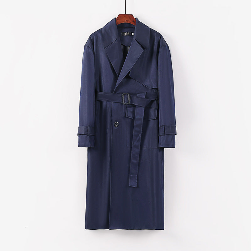 Women Longer tailored trench coat with tie belt and wide shawl collar Mune Fashion