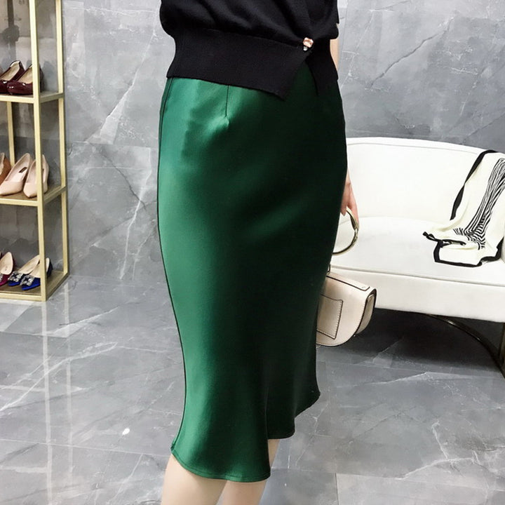 Women's Elegant Satin Midi Skirt Mune Fashion