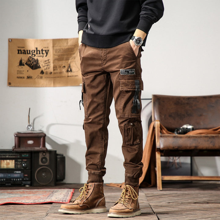Men's Cargo Jogging Pants with Multifunctional Pockets, Adjustable Straps & Ribbed Cuffs Mune Fashion