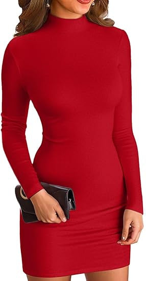 Women's Elegant Long Sleeve Dress with High Collar Mune Fashion