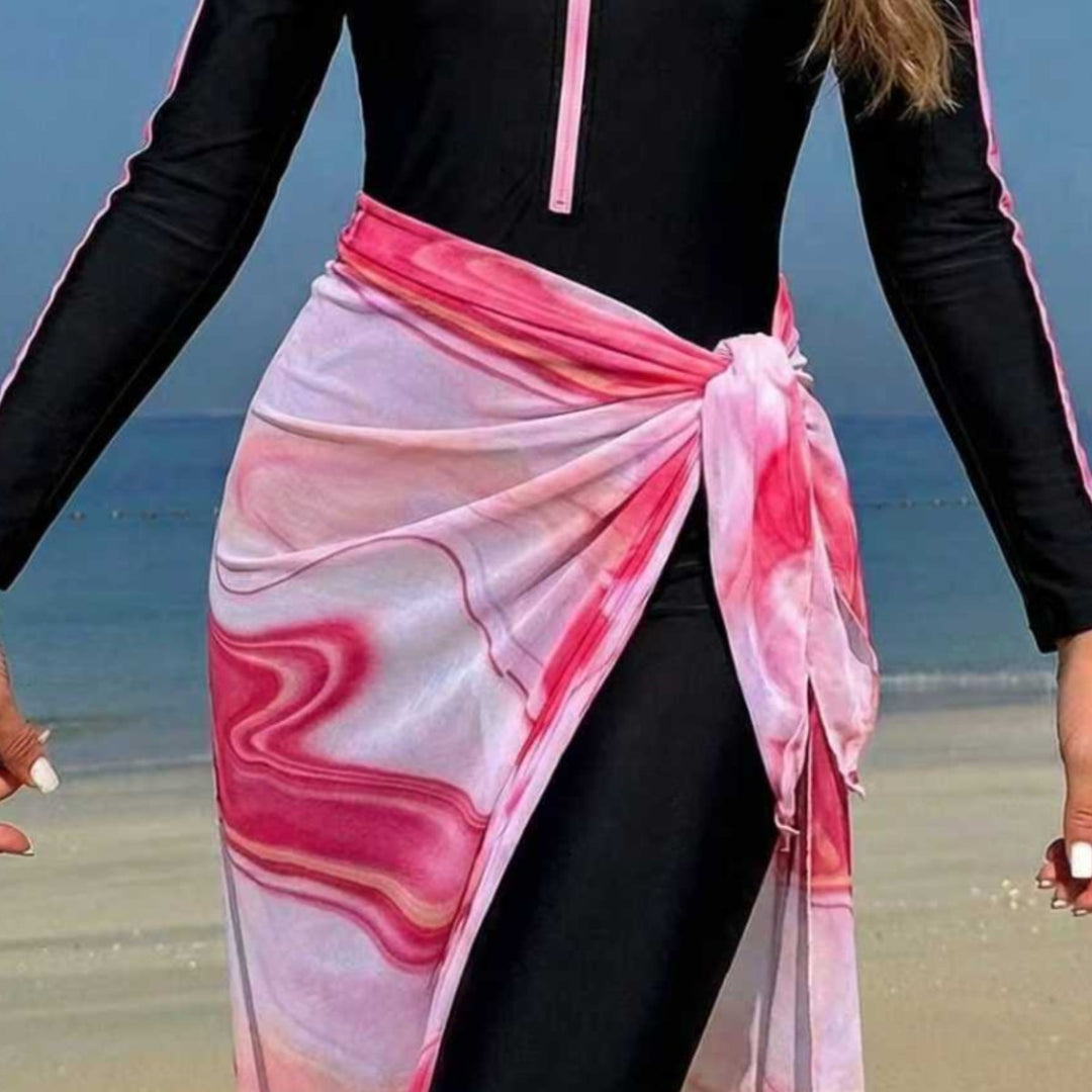 Women's Long Sleeve Surf Suit with Zipper and Wrap Skirt Mune Fashion