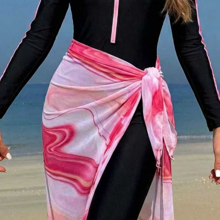 Women's Long Sleeve Surf Suit with Zipper and Wrap Skirt Mune Fashion