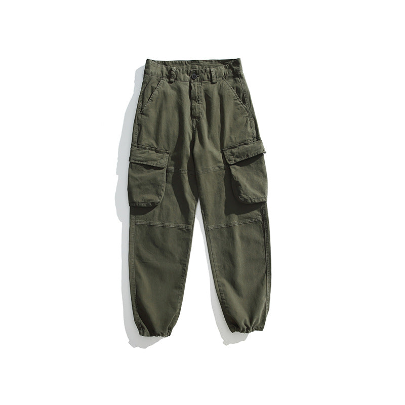 Men's Utility Cargo Jogger Pants with Elastic Ankle Cuffs and Multiple Flap Pockets Drune