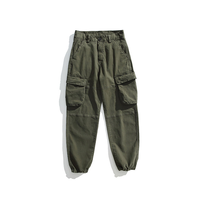 Men's Utility Cargo Jogger Pants with Elastic Ankle Cuffs and Multiple Flap Pockets Drune