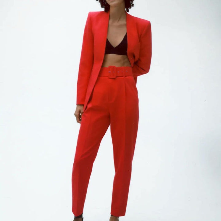 Women Tailored Blazer without Lapels with Open Front and Welt Pockets Mune Fashion