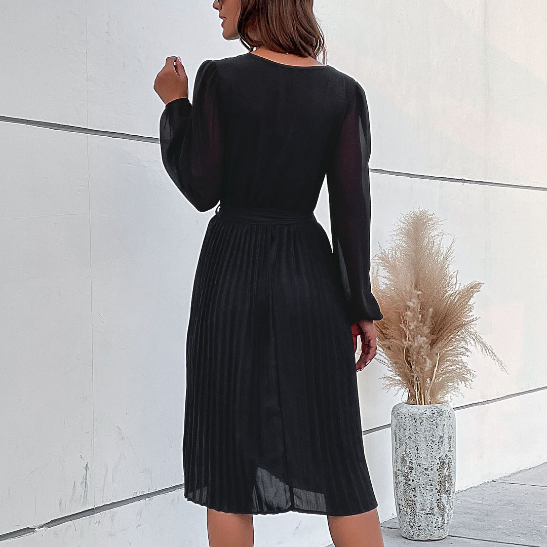 Women's Pleated Wrap Dress with Belt Mune Fashion