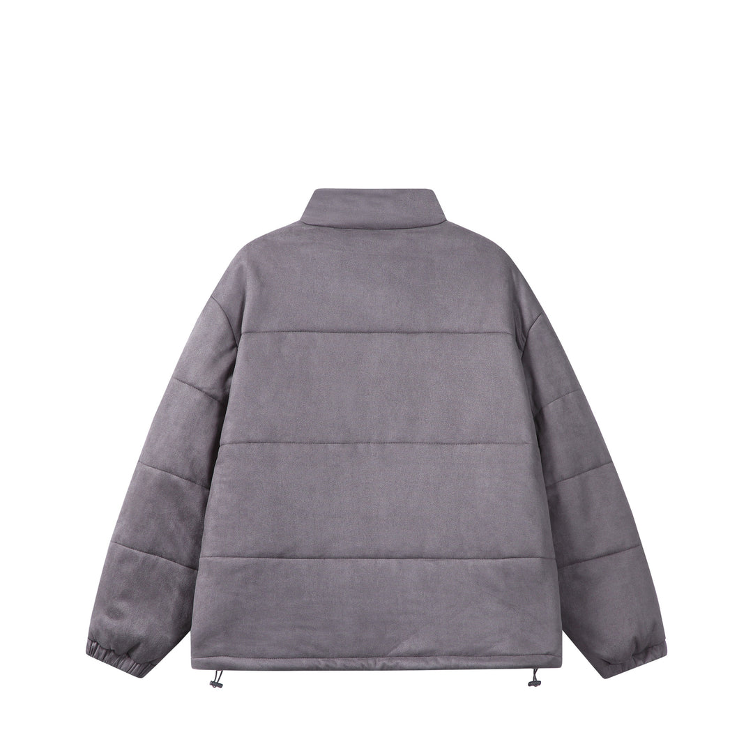 Unisex Boxy quilted jacket in velvet finish with high funnel collar and adjustable hem Mune Fashion