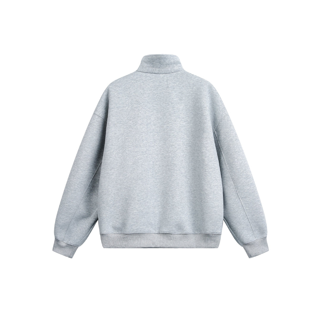 Women Oversize Sweatshirt with Half Zip and Stand-Up Collar Mune Fashion