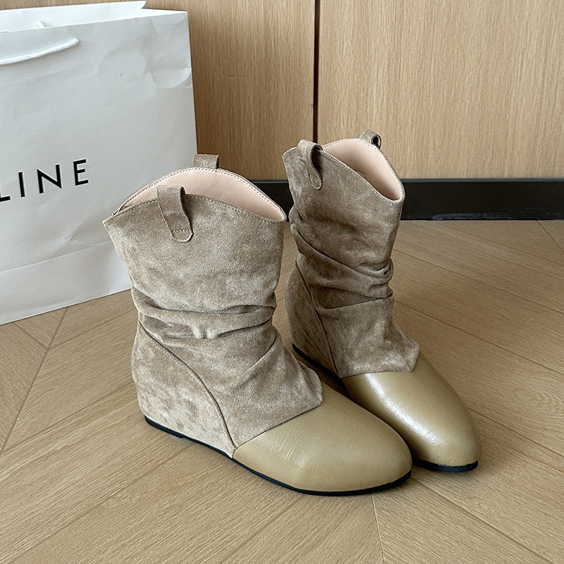 Ladies Fashion Ankle Boots with Chic Pleated Design Mune Fashion