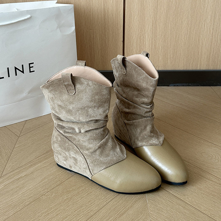 Ladies Fashion Ankle Boots with Chic Pleated Design Mune Fashion