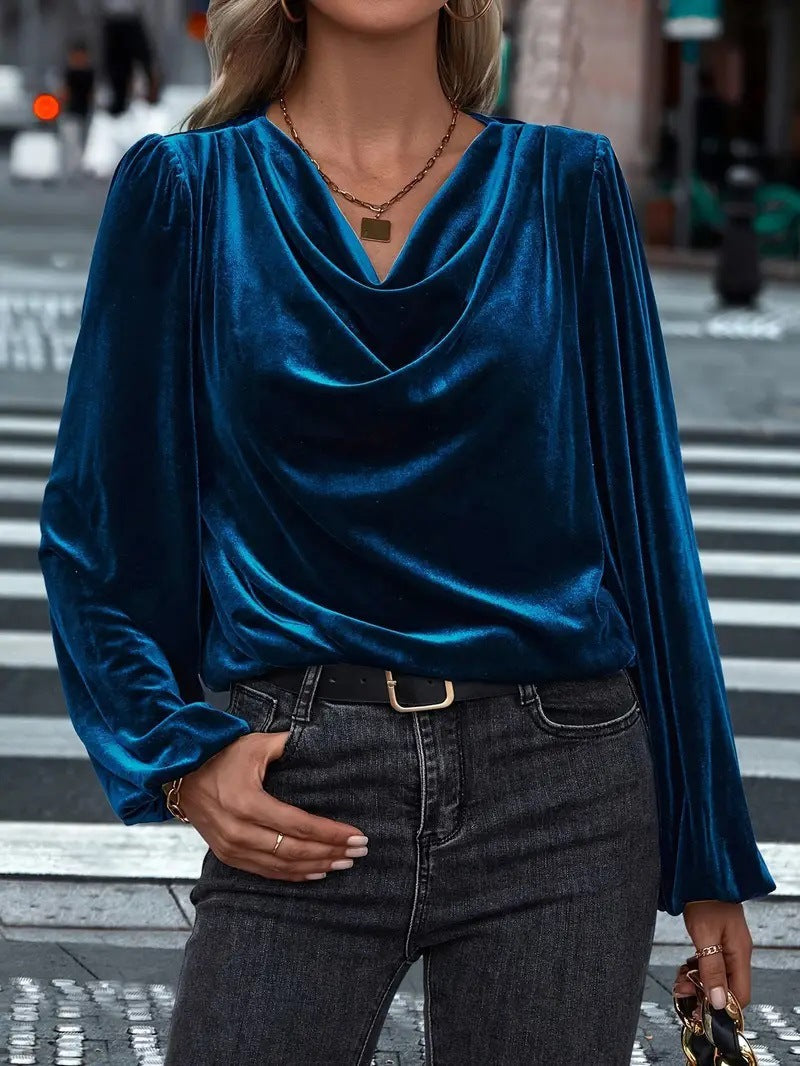 Ladies Elegant Viscose Blouse with Waterfall Neckline Mune