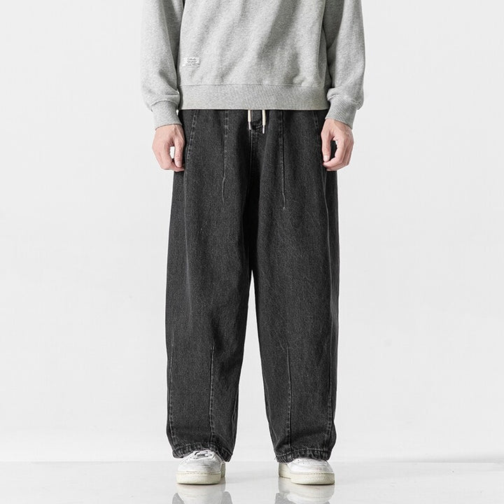 Men's Extra Wide Baggy Jeans in Vintage Wash with Drawstring and Elastic Hem Mune Fashion