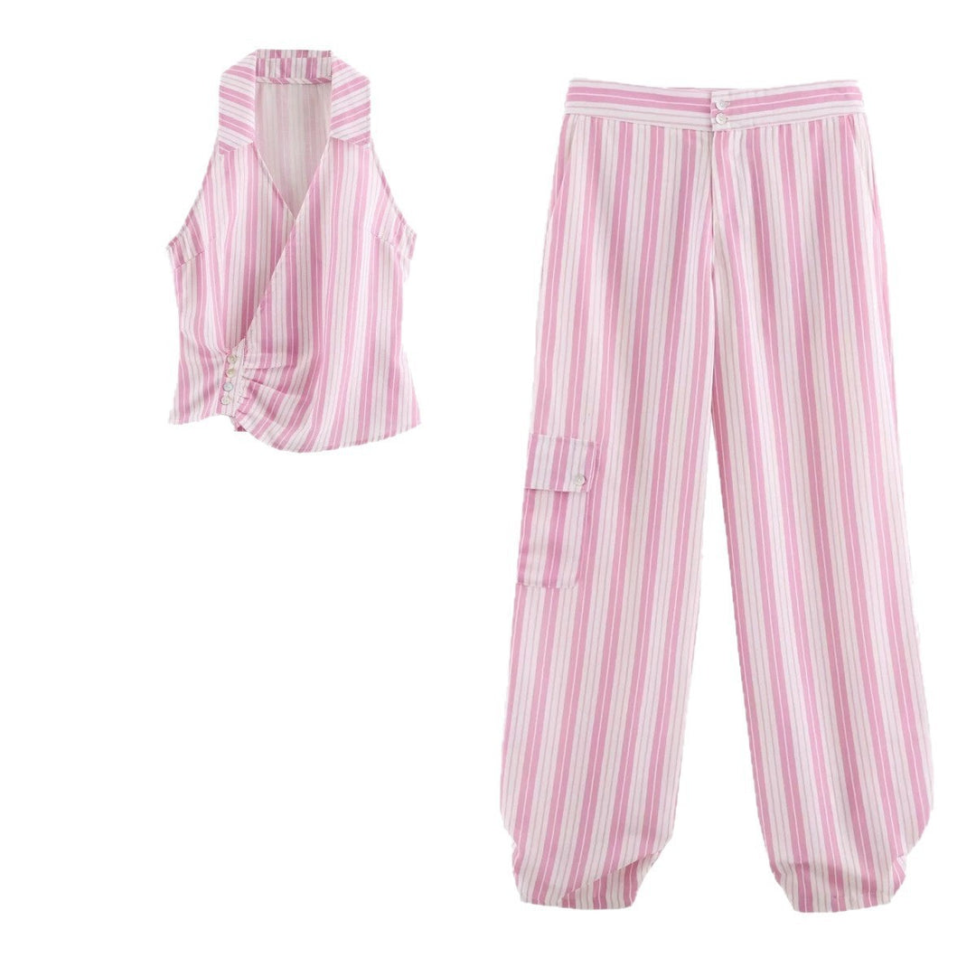 Women's Striped Loose Cargo Pants with High Waist Mune Fashion