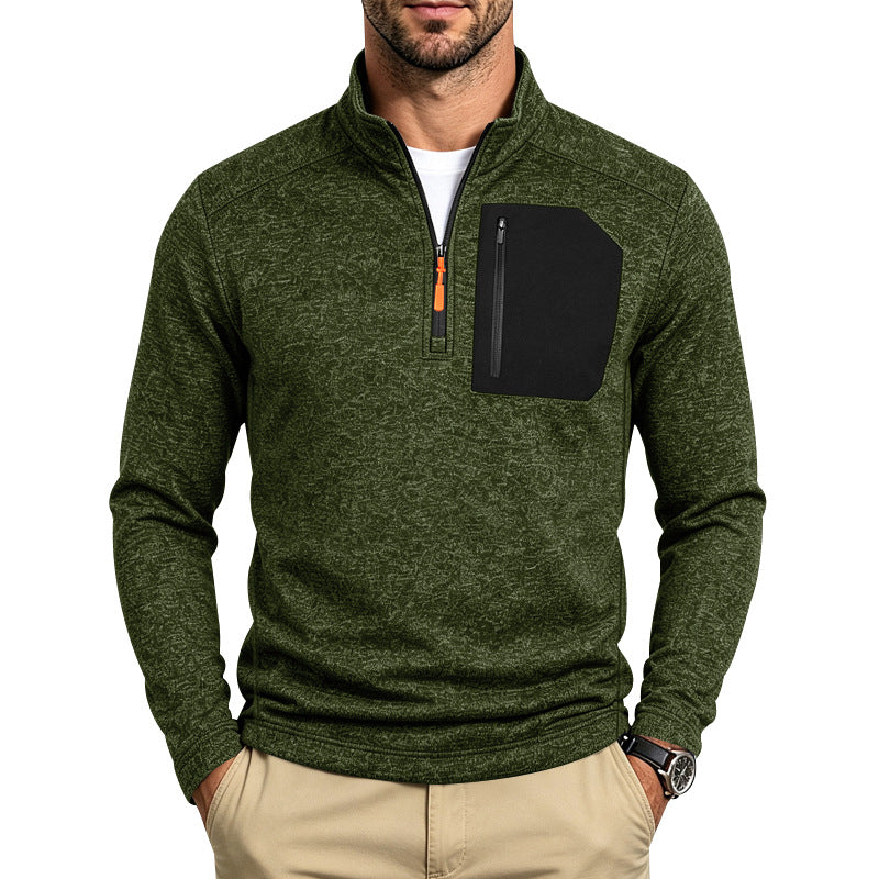 Men's Textured Quarter-Zip Sweater with Half-Zip and Chest Zip Pocket Mune Fashion