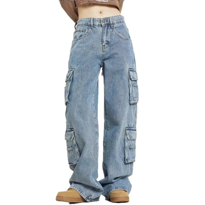 Women's High-Cut Baggy Cargo Jeans with Multiple Utility Pockets Mune Fashion