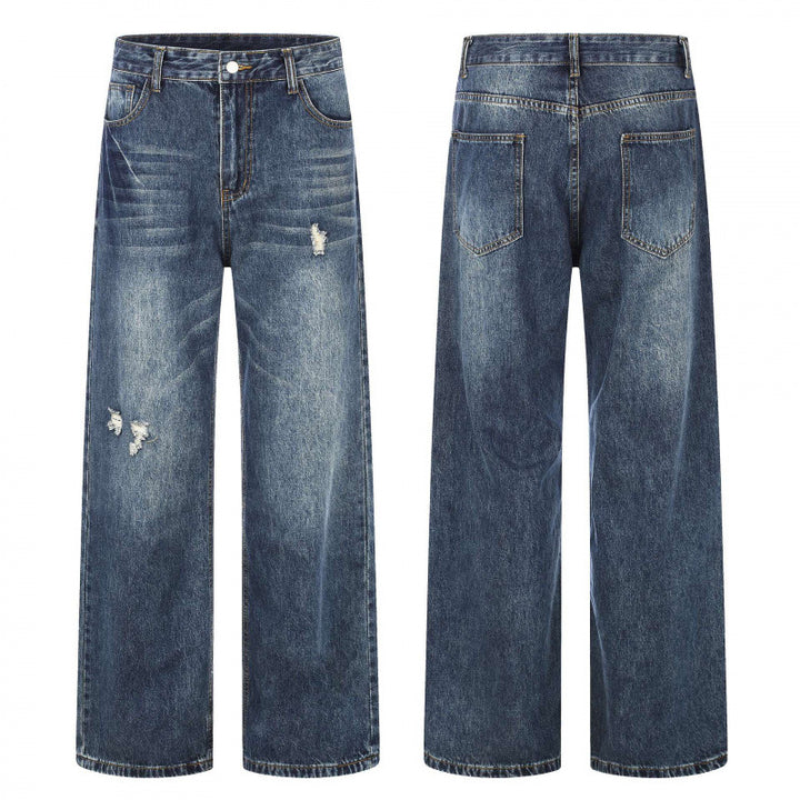 Women Highwaist Jeans in Wide Leg Cut with Used and Destroyed Details Mune Fashion