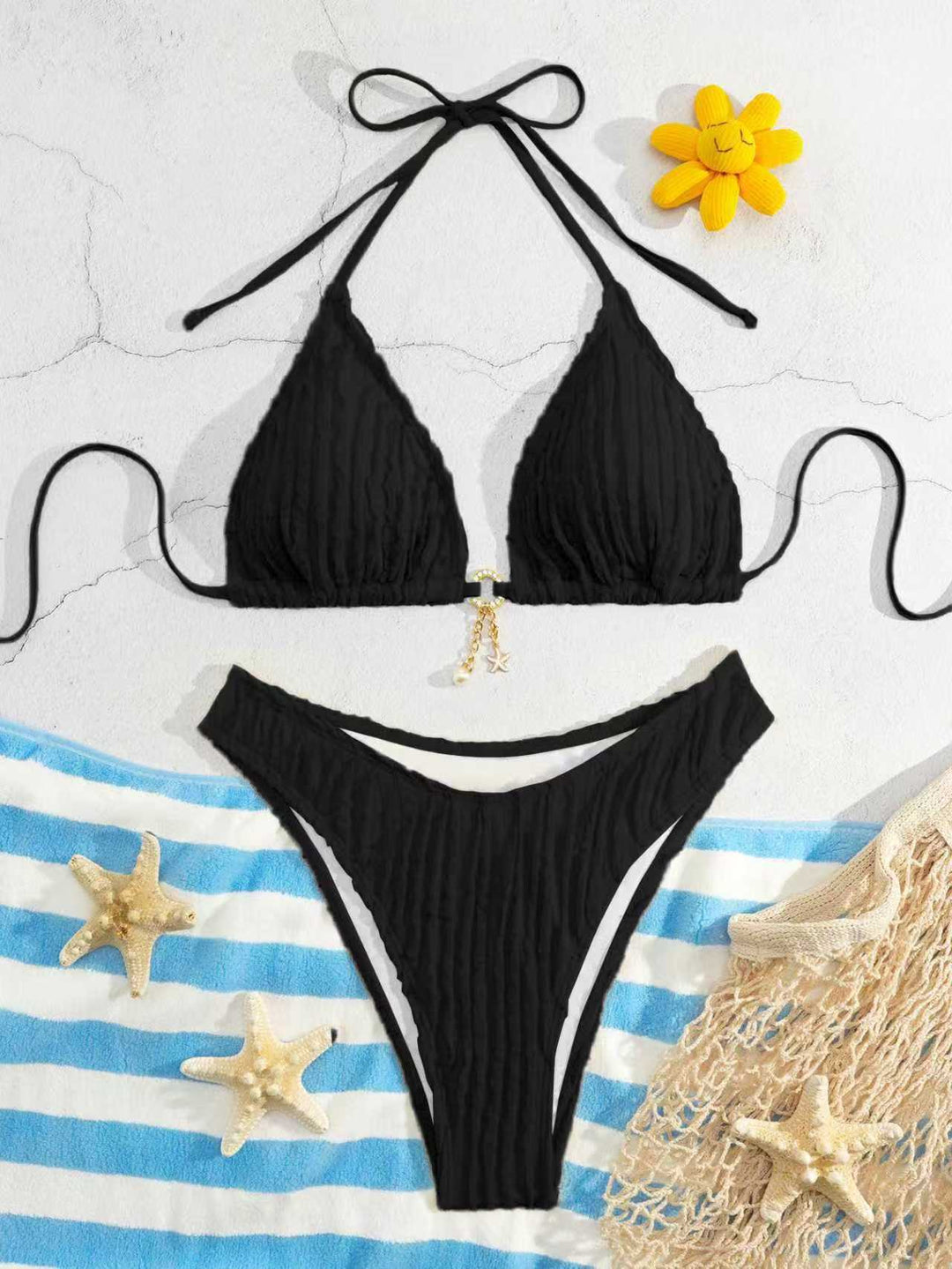 Women Triangle Bikini with Ribbed Design Mune Fashion