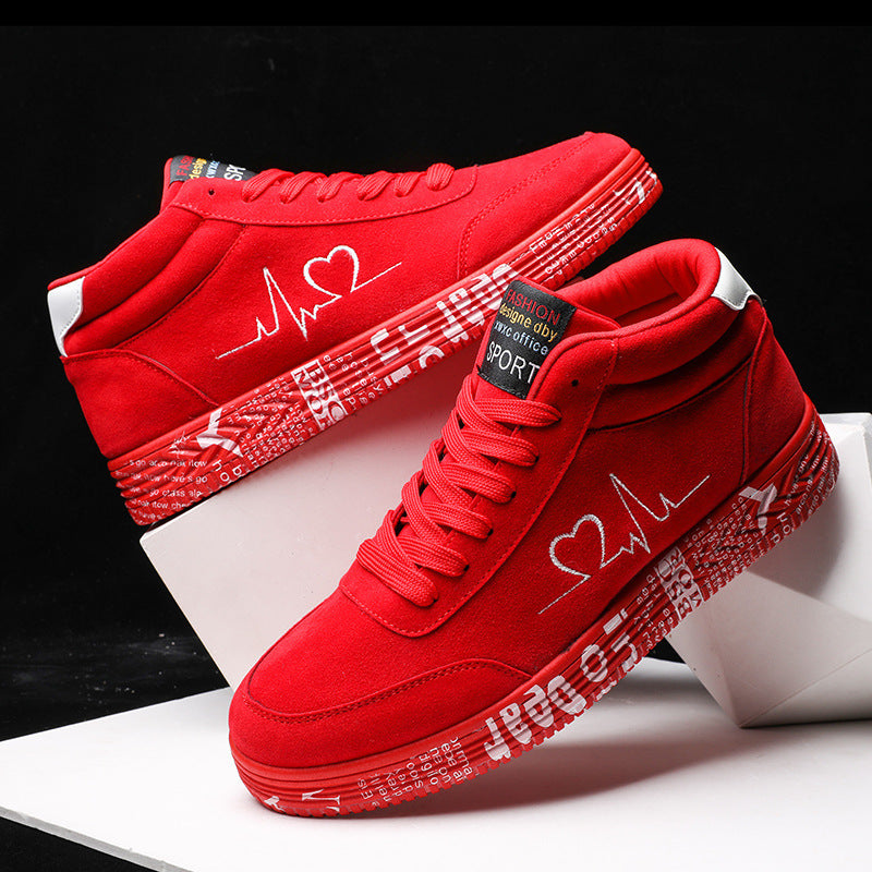 Unisex high-cut leisure shoe with embroidered heart EKG motif and printed rubber sole Mune Fashion